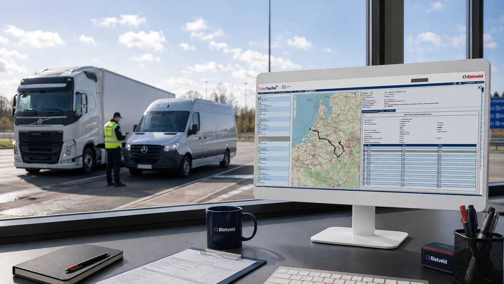 EasyTacho screen for monitoring driving and rest times for trucks and heavy-duty vans